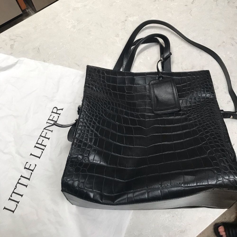 Little Liffner tote All Mighty, Croc Emboss Black